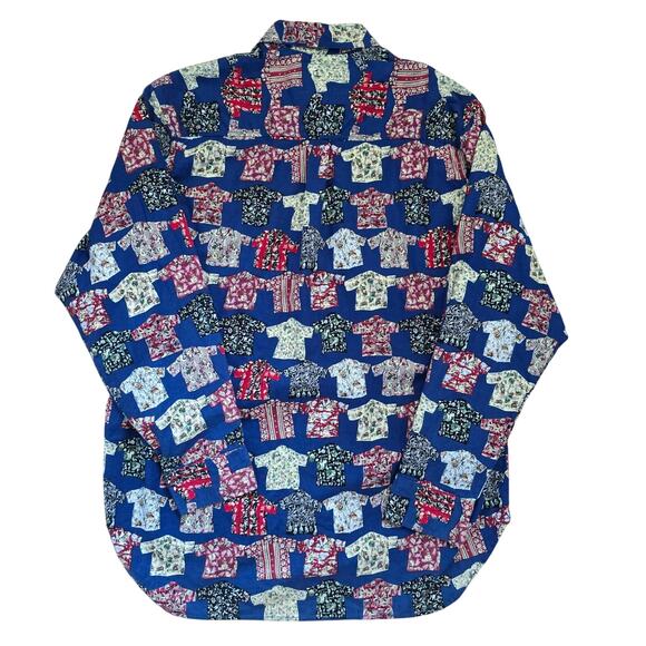 Vintage Spot Mens Long Sleeve Hawaiian Shirt Blue Size L Allover Shirt Print - Picture 5 of 8